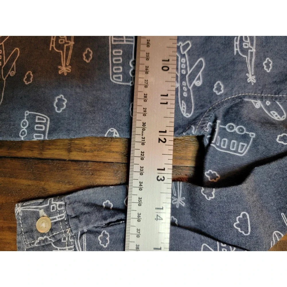 Carter's Button Down Shirt Toddler 24M Blue Excellent Airplane Print Long Sleeve